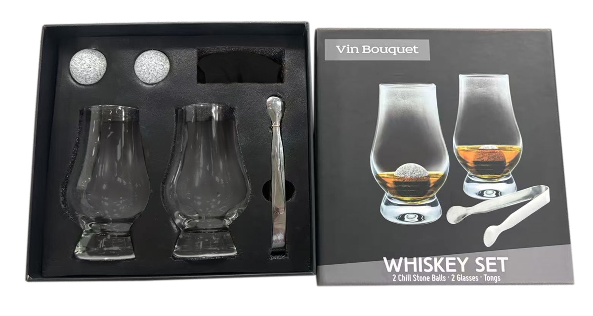 Whisky Set 2 glas, isbollar & tång