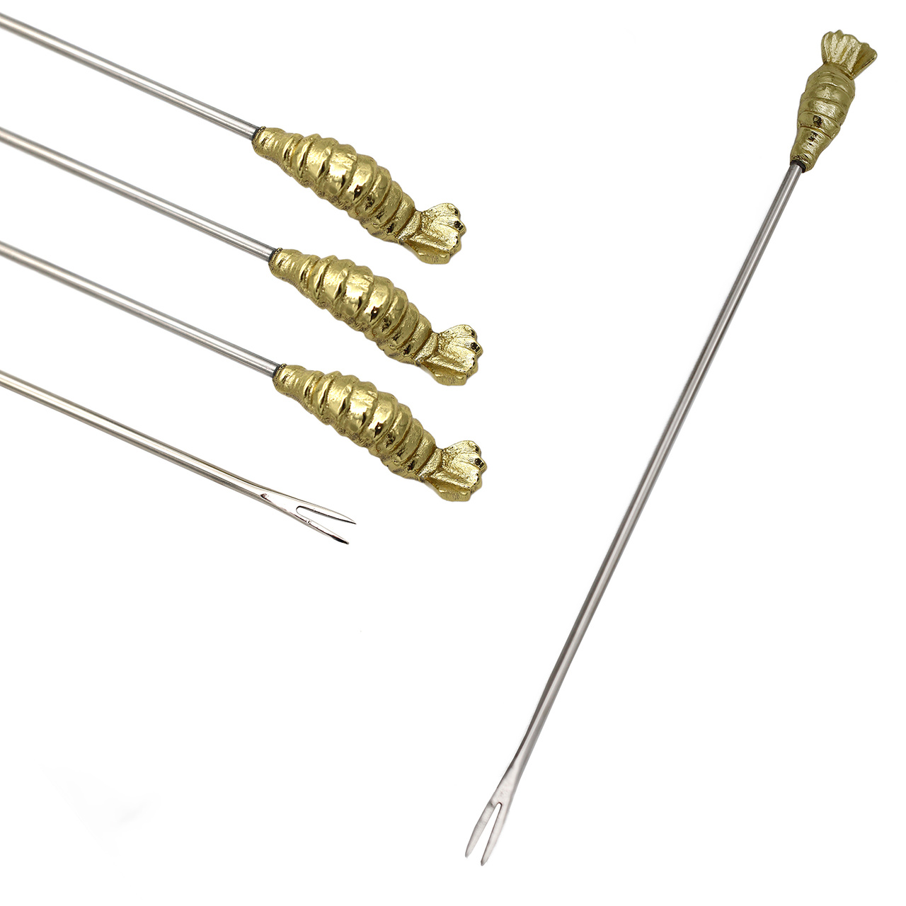 Set med 4 hummerpinnar i guldfinish