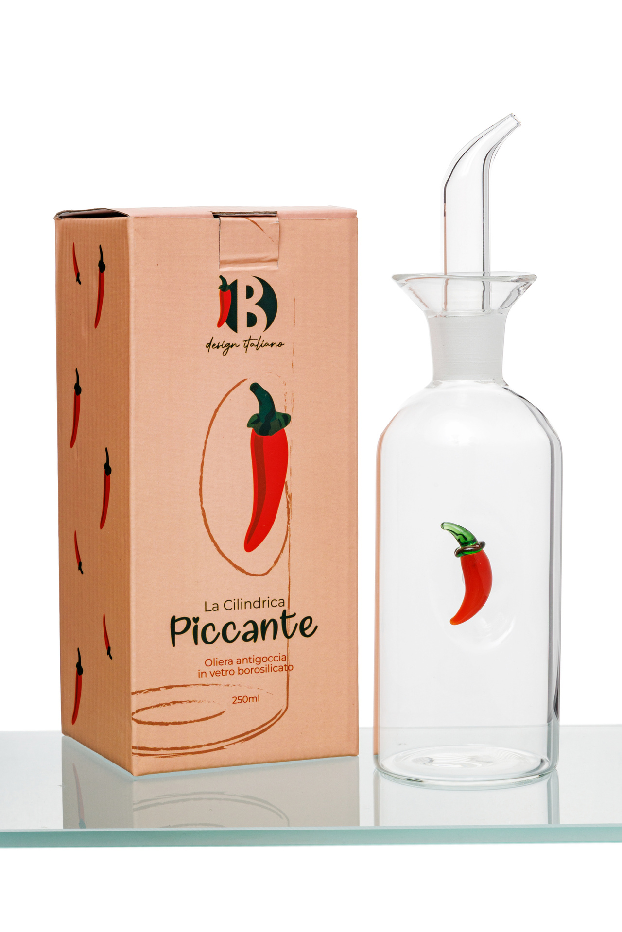 Olivoljekanna Glas Cylinder PEPERONCINO 250 ml